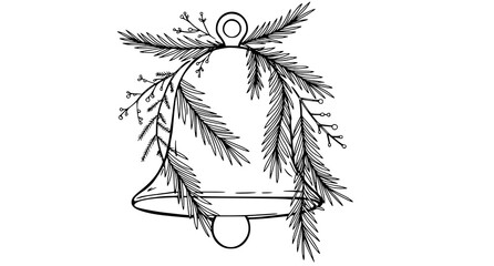 Naklejka premium Christmas bell with pine branches line drawing hand drawn seasonal decor holiday spirit