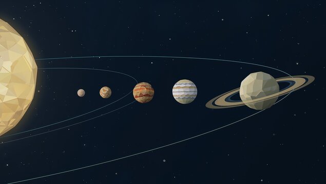 Low-Poly Visualization of the Solar System with Planets and Orbits