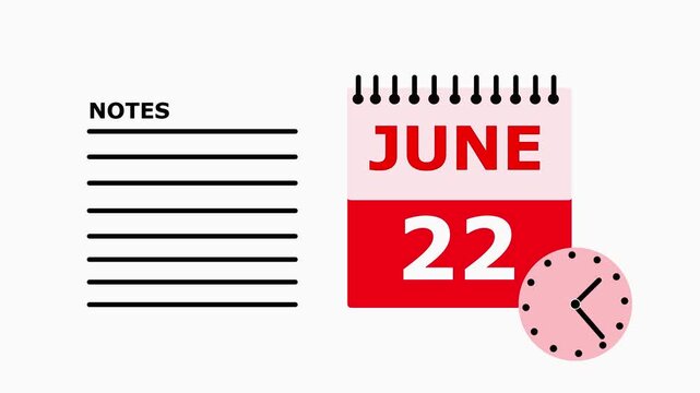 June 22 calendar page with notes section on white background date.