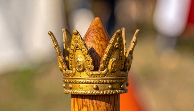 Close-up of medieval tournament lance tip with ornate coronel crown design