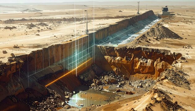 Aerial view of subsurface scan revealing buried structures in arid landscape