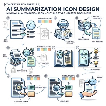 AI Summarization Icon Design Concept for Minimalist Outline Style.