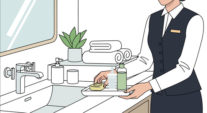 Woman holding breakfast tray with food.