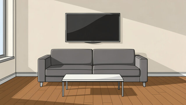 modern gray sofa white coffee table flat screen tv minimalist living room interior