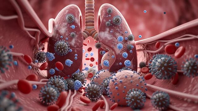 3D Medical Animation of Hantavirus Infecting Human Lungs