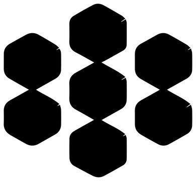 Solid black filled icon of hexagonal shapes forming kafka message queue stream graphic resource