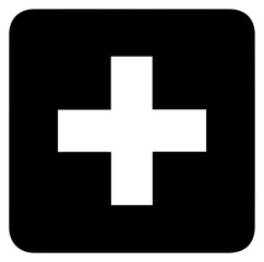 Fototapeta premium Solid black filled icon with white plus sign for business finance and intercompany transactions