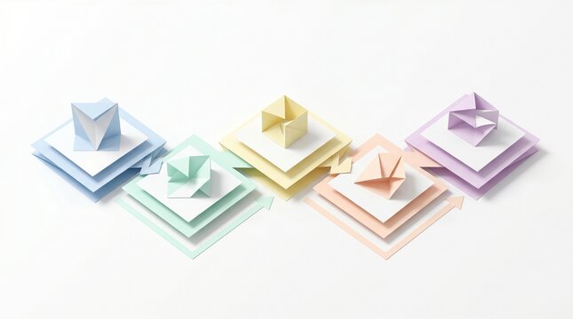 3D origami paper cutout infographic steps template for presentation