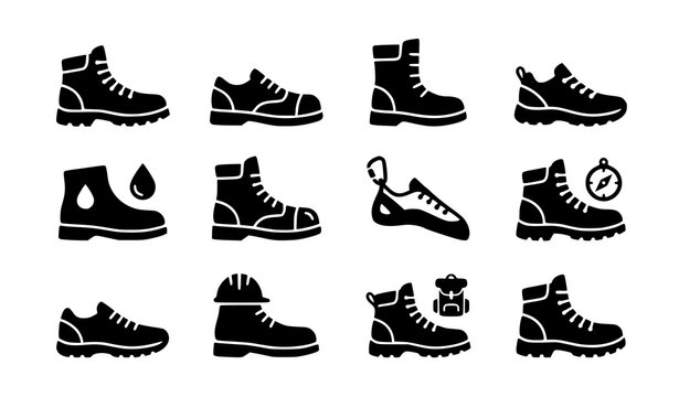 Shoes and Footwear Black Silhouette Icon Collection for Fashion and Retail