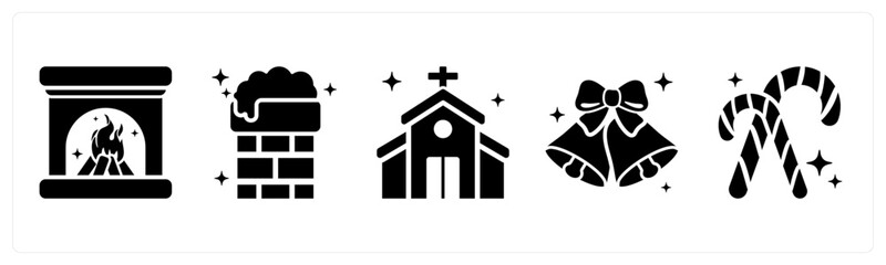 Naklejka premium A set of 5 mix icons as fireplace, chimney, church