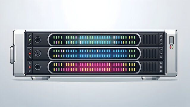 rack mounted server with colorful status lights modern data center technology device