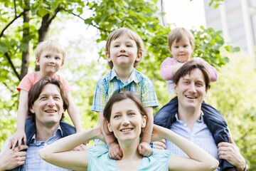 Fototapeta premium Families with children enjoying sunny day in nature
