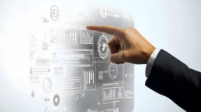 hand pushing a button on a touch screen interface