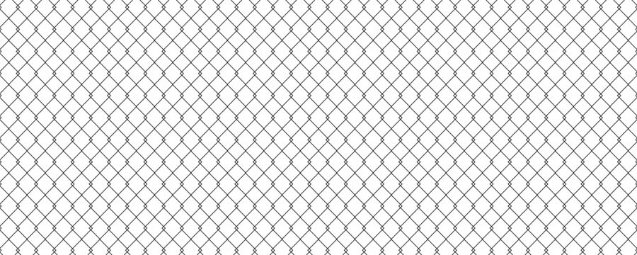Steel wire chain link fence seamless pattern. Metal lattice with rhombus, diamond shape silhouette. Grid fence background.