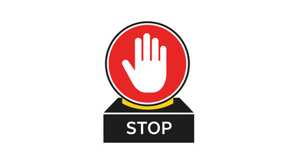Fototapeta premium Red Stop Sign Icon with Hand Symbol and Base