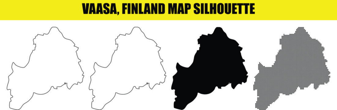 Vaasa finland map silhouette white outline filled black and dotted styles isolated on transparent background for design.