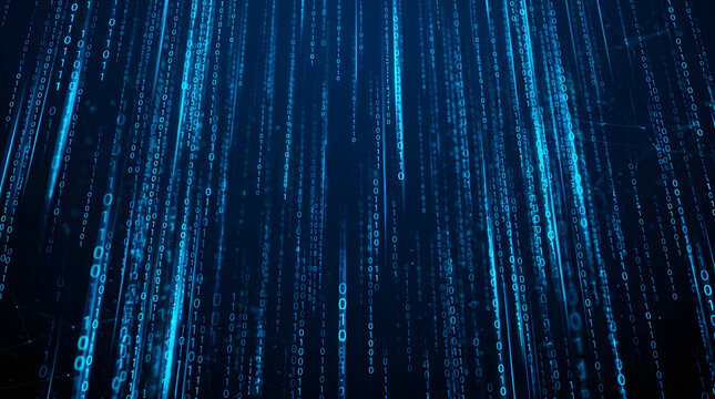 Digital Stream: Experience the captivating allure of digital rain, with binary code cascading gracefully in a mesmerizing dance of ones and zeros.