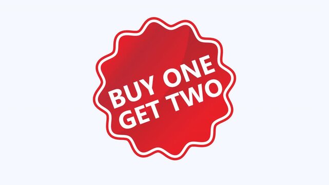 Red starburst buy one get two sticker for promotional offer. Suitable for marketing, advertising, retail, and promotional material designs.
