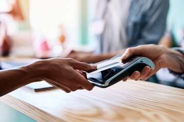 Fototapeta premium Close up of card payment on wireless payment terminal