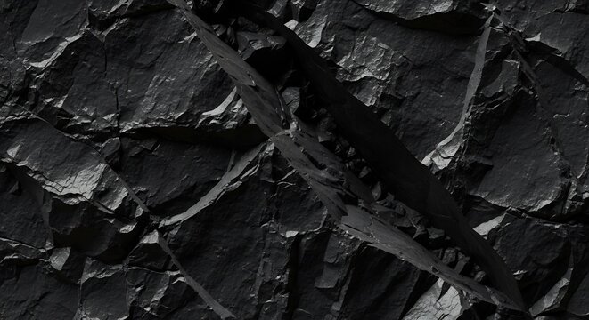 Close-up of a dark textured rock surface with visible layers and cracks.
