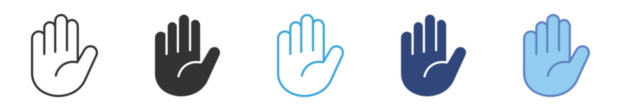 Hand Stop Gesture Icon Set , palm warning symbols, no entry gestures, safety hand signs, and caution vector icons.