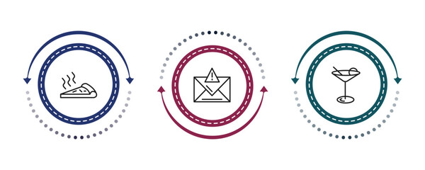 Obraz premium outline ultimate glyphicons icons set - pizza piece, error message, cocktail glass. editable vector for web and mobile ui