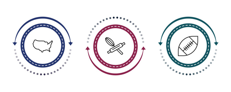 outline united states of america icons set - united states, bake, rugby. editable vector for web and mobile ui