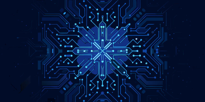 abstract circuit pattern with symmetrical cross shape digital technology background in blue tones high quality