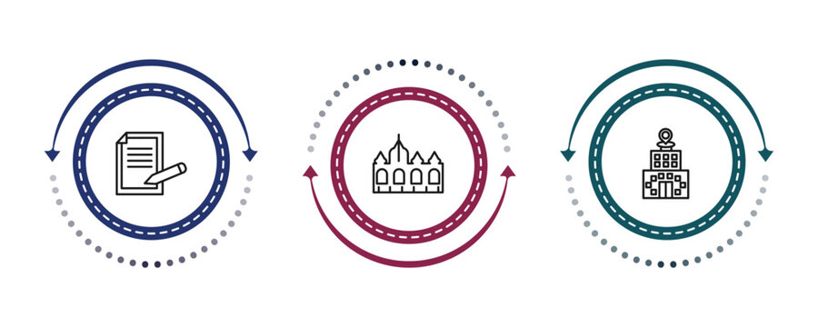 outline travel icons set - claim, vaticano, station. editable vector for web and mobile ui