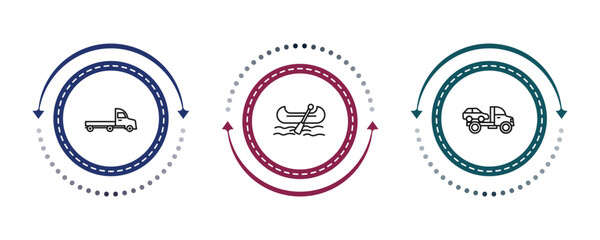 outline transportation icons set - flatbed lorry, gondola, wrecker. editable vector for web and mobile ui © IconArt