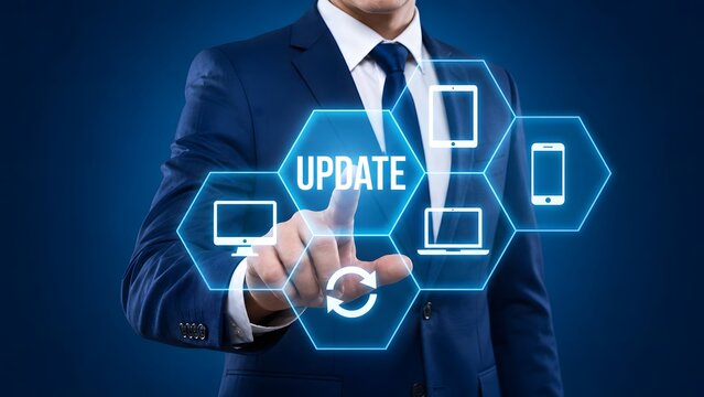 System modernization workflow showing connected devices and online update process icons