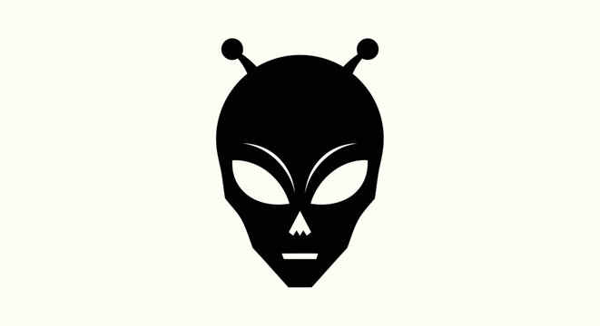 Black alien face illustration on white