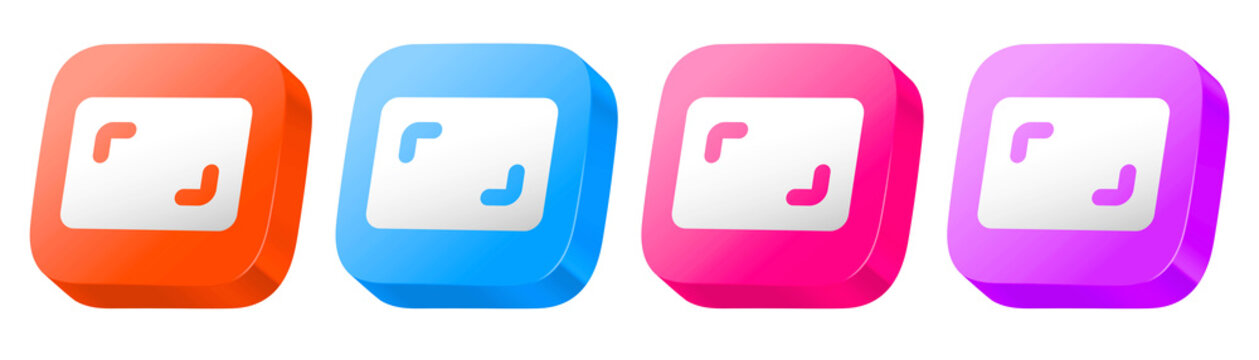 Set of aspect ratio graphics in orange, pink, purple, and blue, designed as a colorful 3D glossy icon set for virtual cash flow systems.