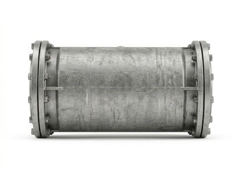 Stainless steel pipe section with flanged ends displayed on a neutral background.