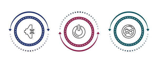 Fototapeta premium outline signs icons set - mute, power button, no drugs. editable vector for web and mobile ui