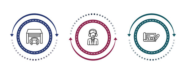 Obraz premium outline real estate icons set - garage, agent, plans. editable vector for web and mobile ui