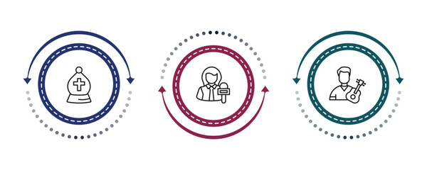 outline professions & jobs icons set - bishop, reporter, guitar player. editable vector for web and mobile ui © IconArt