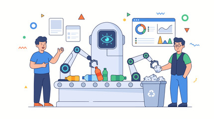 Fototapeta premium Automated Waste Sorting System with AI and Robotic Arms for Sustainable Recycling Processes