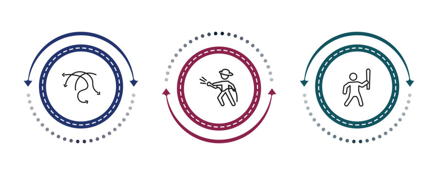 outline people icons set - complex, firefighter working, man attacking. editable vector for web and mobile ui