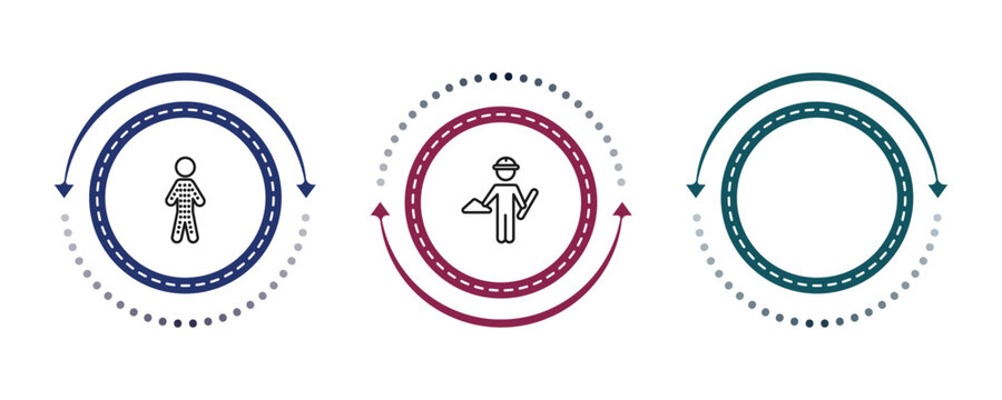 outline people icons set - hips, hairy, architech working. editable vector for web and mobile ui