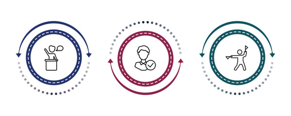 outline people icons set - leader speech, good employee, flag semaphore language. editable vector for web and mobile ui © IconArt