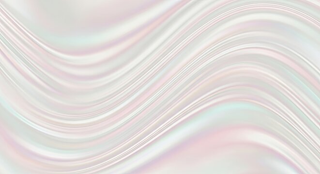 Soft iridescent pearly waves flow elegantly in a minimalist pastel gradient Abstract Background Concept Design