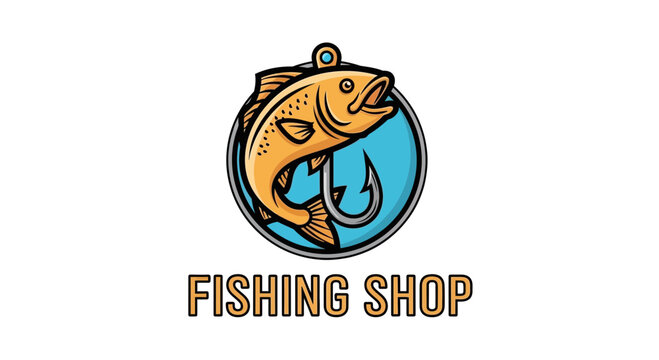 Fish on hook logo design.