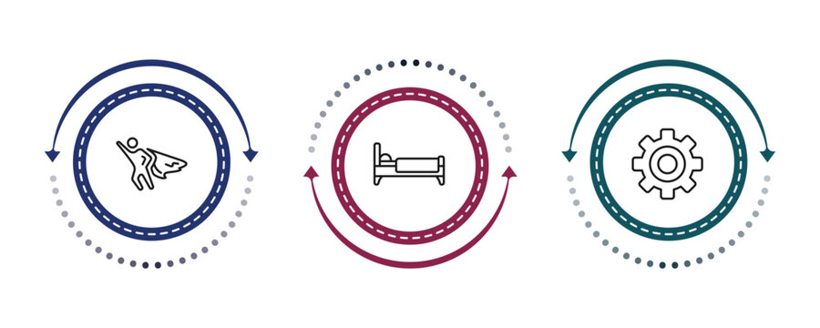 outline other icons set - super hero, sleeping bed, mechanical gears. editable vector for web and mobile ui
