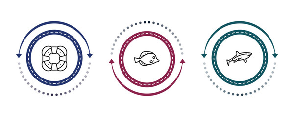 outline nautical icons set - big float, fish, shark. editable vector for web and mobile ui © IconArt