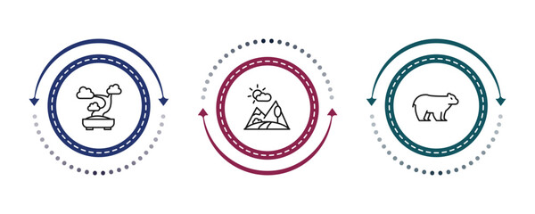 Obraz premium outline nature icons set - bonsai tree, landscape, polar. editable vector for web and mobile ui