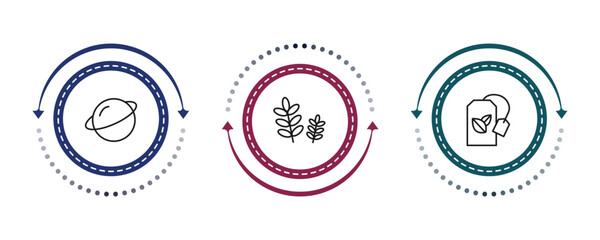 outline nature icons set - saturn with his ring, grains, green tea. editable vector for web and mobile ui © IconArt