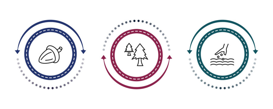 outline nature icons set - oak, cedar, sow. editable vector for web and mobile ui