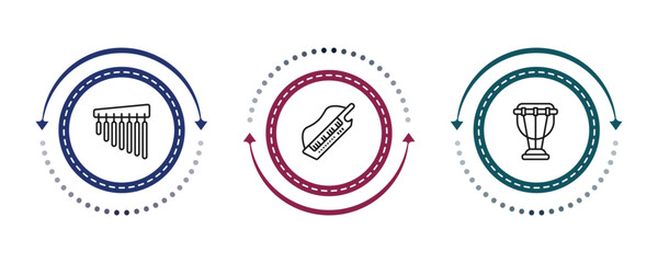outline music and media icons set - chimes, keytar, timpani. editable vector for web and mobile ui © IconArt