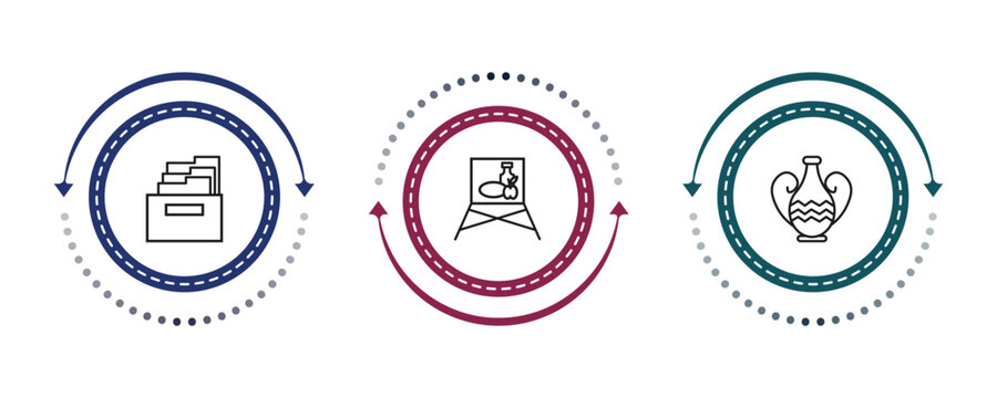 outline museum icons set - archivist, museum canvas, ceramic. editable vector for web and mobile ui